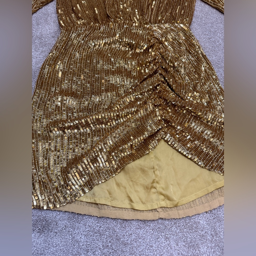 Retrofete Stacey Gold Sequin Beaded Long Sleeve Mini Dress - size S - Gorgeous - Picture 8 of 16